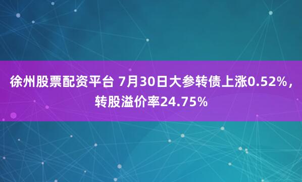 徐州股票配资平台 7月30日大参转债上涨0.52%，转股溢价率24.75%